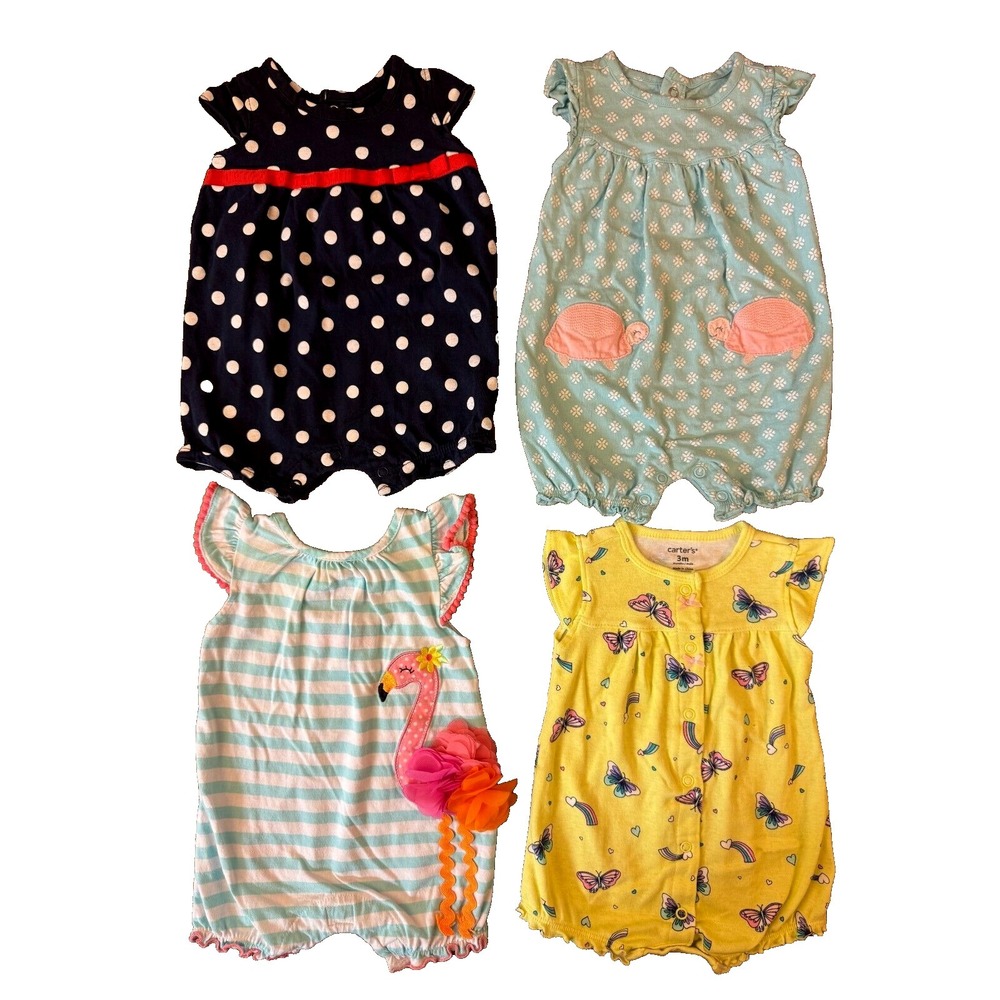 Carters Baby Girl Clothes Lot 3 Months Rompers Outfits Summer Bundle Polka Dot